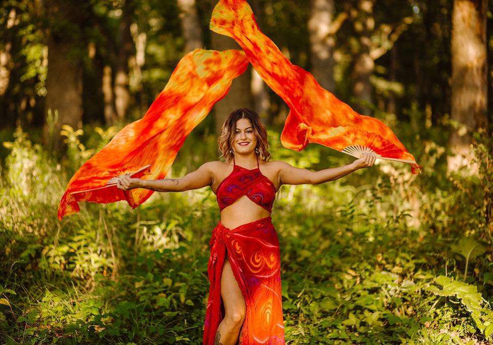 Fire Opal Silk Veil Fans