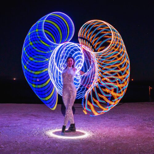 FutureHoop Designer - 33" hoop in 5/8" Clear Polypro tubing, standard LEDs, non-removable batteries (Ready to Ship)