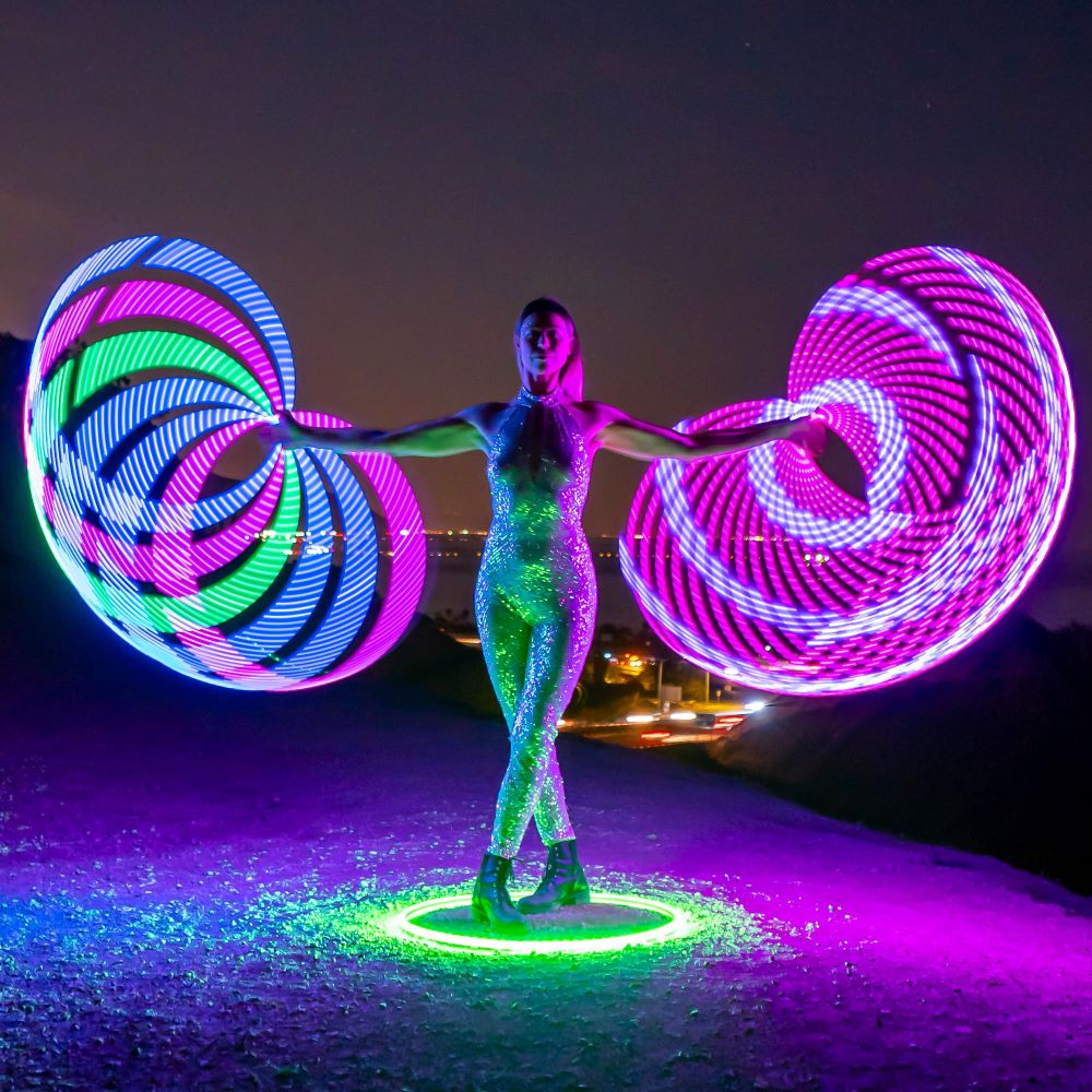 FutureHoop Designer - 33" hoop in 5/8" Lilac Polypro tubing, HD LEDs, removable batteries (Ready to Ship)